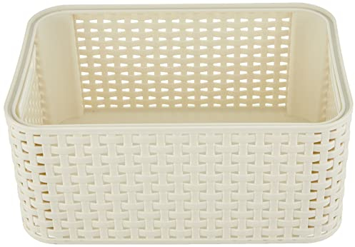 Curver 205825 - Cesta con efecto mimbre (tamaño pequeño, polipropileno), color marfil