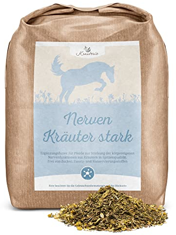 Krauterie Nerven Kräuter stark für Pferde in Spitzenqualität (1000 g) - Artgerechtes Ergänzungsfutter aus Pferdekräutern, frei von künstlichen Zusätzen, melassefrei, getreidefrei, zuckerfrei