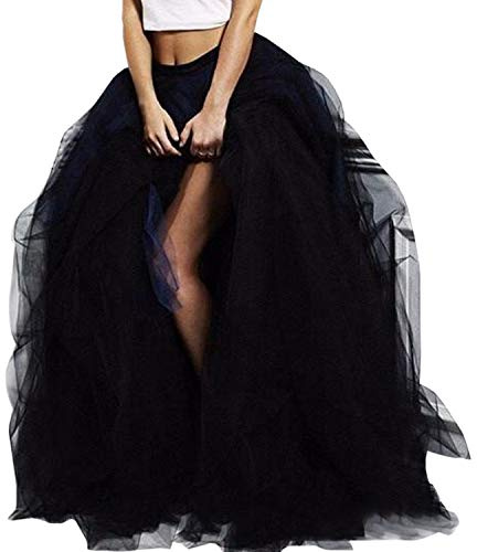 WDPL Women's Long Tulle Split Skirt Prom Halloween Evening Party Skirts X-Large Black