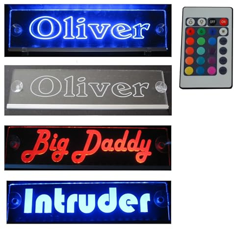 Schmalz Werbeservice Trucker LKW Namensschild Größe 30x10 cm mit RGB Controller 22 Funktionen - LED Acryl Leuchtschild 12V oder 24V - 5V USB-Anschluss