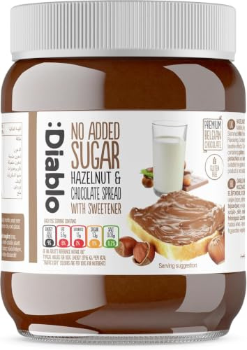 Diablo No Added Sugar Hazelnut Chocolate Spread – Sweetened with Maltitol – Belgian Chocolate Spread for Toast, Waffles, Breakfast, Baking, Healthy Snacking & Balanced Lifestyle - 350g 1 Pack