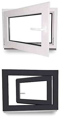 Kellerfenster - Kunststoff - Fenster - innen weiß, außen anthrazit - BxH: 100 x 50 cm - 1000 x 500 mm - DIN Links - 3 fach Verglasung - 60 mm Profil