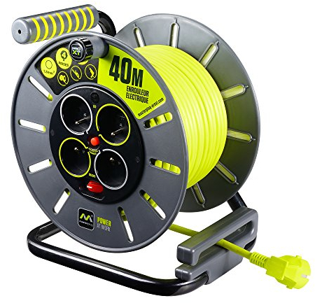 Masterplug, Raccoglitore cavo elettrico Silver, Arrotolatore, 40 m, 4 x CEE 7/4 Sockets, Termico, Manuale, A parete, Plastica, 0.9 kg, 21 x 24.5 x 27.2 cm