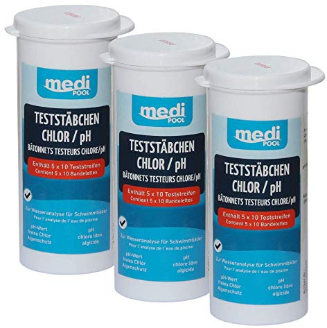 Medipool 3 Dosen 502010803MP Teststreifen für Chlor/pH Wert/Algenschutz 150 Teststäbchen