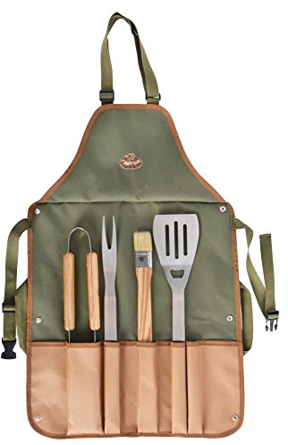 Esschert Design Grillschürze mit Grillbesteck, grün, 45.5 x 2.5 x 87.5, GT91