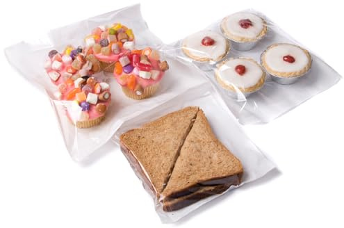 Bag It Plastics Film Fronted Paper Sandwich Bakery Food Display Bags 7 x 7 / 175mm x 175mm - (Pack of 100) Ideal for Cakes, Sweets, Sandwiches & More