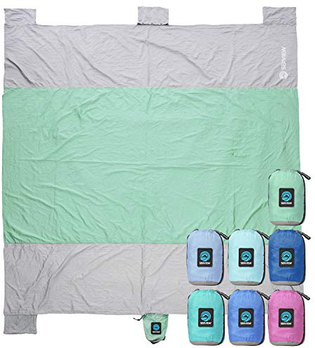 Seaview 180° Beach Blanket Waterproof Sandproof, Extra Large 6x7 Sand Free Beach Mat for 1-6 Adults, Oversized Outdoor Blanket with 4 Sand Pockets, Portable Lightweight Packable - Picnic Mat