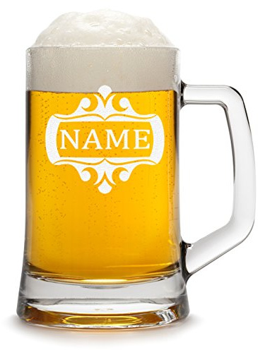 Bierkrug Personalisiert mit Gravur eines Namens - Bierseidel Geschenk zum Geburtstag Geschenkidee - Motiv Rahmen verziert 0,5l