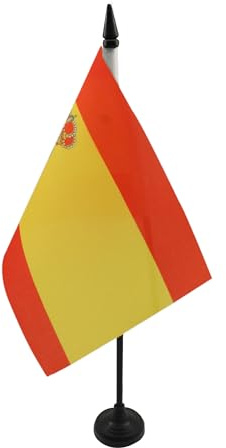 AZ FLAG Tischflagge Spanien Königreichs Spanien 1785-1931 21x14 cm | Für innen Spanische alt Tischflagge Restauración borbónica en España 1785-1931 genähte Ausführung mit verstärkten Kanten
