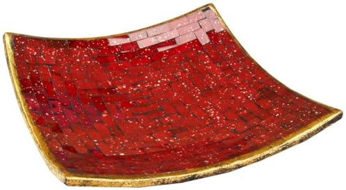 Eckige Mosaikschale, handgearbeitete Keramik, Design 1, groß (30*30 cm) | Einzigartige Terrakotta-Schale mit bunten Glasmosaiken, ideal für Obst oder als Untersetzer.