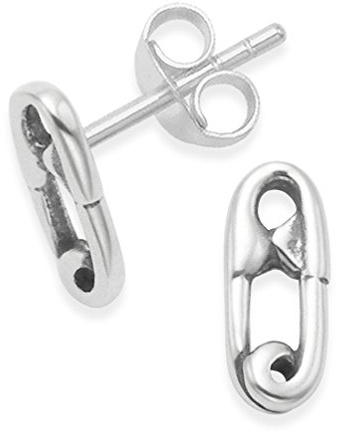 Heather Needham Sterling Silver Safety pin Earrings - Size: 9mm (1/3 inch) x 4.4mm. Much Smaller Than Shown! Gift Boxed Safety Pin Stud Earrings 5346