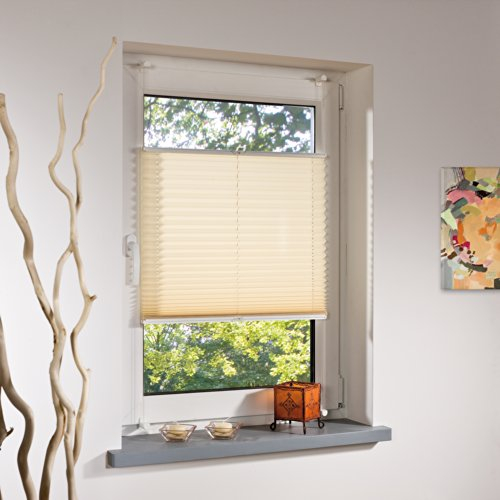 Liedeco® Plissee verspannt mit Klemmträger; 75 x 130 cm Ecru (beige) (BxH); lichtdurchlässig Blickdicht stufenlos verstellbar; leichte Montage ohne Bohren; Klemmen am Fenster; Sonnenschutz