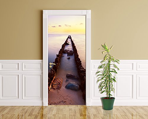 Bilderdepot24 Türtapete Sonnenuntergang über der Nordsee 90 x 200 cm - einteilig Türaufkleber Türfolie Türposter – Landschaft Meer Küste Ozean