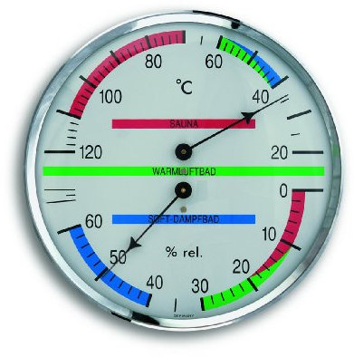 TFA Dostmann Analoges Sauna-Thermo-Hygrometer, 40.1013, mit Metallring, Temperatur, Luftfeuchtigkeit, ideal für die Sauna