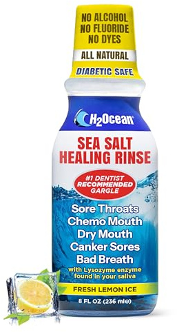 H2Ocean Healing Rinse Natural Sea Salt Mouthwash - Alcohol & Fluoride-Free Oral Care for Tonsil Stones, Sore Throats, Wisdom Teeth Recovery & Gum Health - Whitening Mouthwash, Lemon Ice, 8 oz