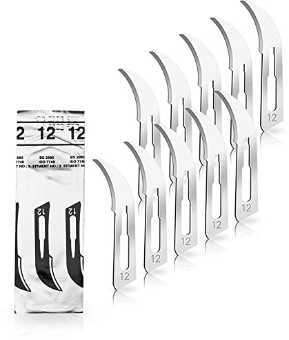 10 Stück Skalpellklingen Figur 12 aus Karbonstahl für Skalpell-Halter Nr. 3 - Ersatzklingen einzeln steril verpackt | Kompaktes Zubehör im Hobbybereich. Perfekt bei runden Formen.
