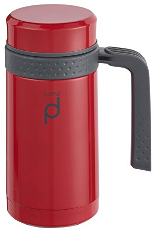 Pioneer Thermo-Isolierbecher mit Griff Hochwertiger Edelstahl 450 ml, Doppelwand-Vakuumkonstruktion 6 Stunden Heiß 24 Stunden Kühl Auslaufsicher BPA-Frei - Rot