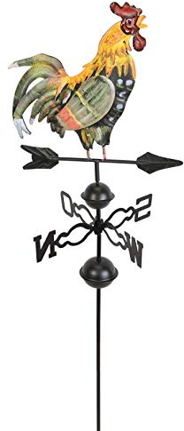 Metall-Hahn auf Windrad, handbemalt, Windrichtungs-Anzeiger, Gartenstecker, Wetterfahne