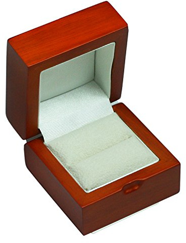 BJC® Boîte cadeau pour bague en bois d'acajou massif et daim – Superbe boîte à bijoux – Boîte de présentation faite à la main
