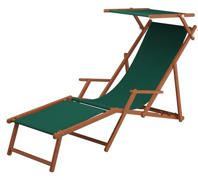 Liegestuhl Sonnenliege grün Fußablage Sonnendach Gartenliege Holz Deckchair Gartenmöbel 10-304FS