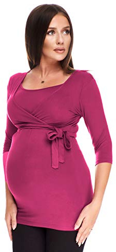 Purpless Maternity 2in1 Pregnancy and Nursing Wrap Top 3/4 Sleeved Tunic for Pregnant and Breastfeeding Women 7035 (10, Dark Pink)