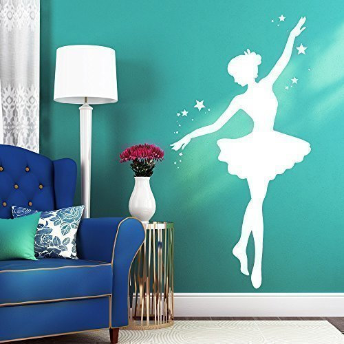 Wandtattoo Loft Wandaufkleber „Ballerina mit Sternen“ - Wandtattoo Ballett Tänzerin / 30 Farben / 4 Größen