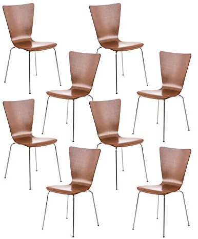 CLP 8X Stapelstuhl Aaron Mit Holzsitz Und Metallgestell I 8 x Stuhl Mit Pflegeleichter Sitzfläche I Set Mit 8 Stühlen, Farbe:braun