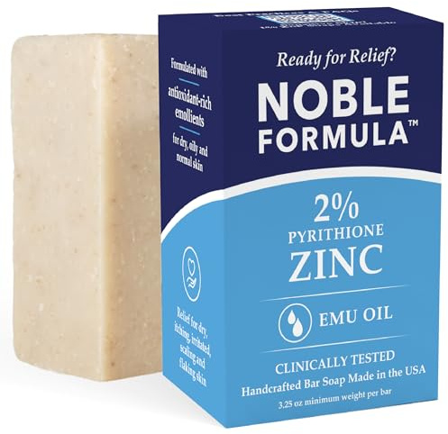 Noble Formula 2% Pyrithione Zinc Soap Bar with Emu Oil – Face, Body and Scalp Cleanser for Dry, Flaky, Red, Irritated, and Itchy Skin - No Palm Oil, Handmade in the USA – 3.25 oz