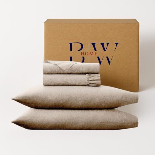 Briarwood Home® Heather Knit Jersey Sheet Set – 100% Organic Cotton, Deep Pockets, Non-Pilling, Cooling, Breathable, Super Soft & Stretchy T-Shirt Comfort (Taurus Oatmeal, Twin)