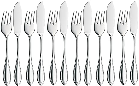 WMF Premiere Cubiertos prémium Cromargan Protect Fish, Acero Inoxidable, Plateado, 43.5 x 27 x 5 cm, 12