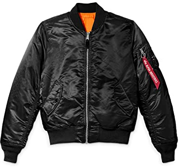 Alpha Industries MA-1 Slim Fit Bomber Flight Jacket - Fighter Pilot Flight Jacket - Black, L