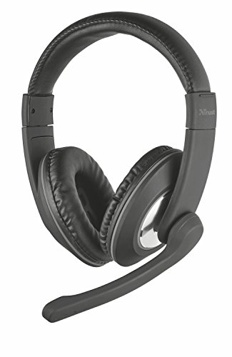 Trust Reno PC Headset with Microphone, Adjustable Headband, Flexible Microphone, Inline Control, Wired Over-ear Headphones for Computer, Laptop, Teams, Skype, Zoom - Black
