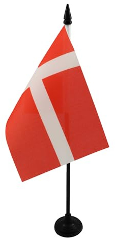 AZ FLAG Tischflagge Dänemark 15x10 cm Polyester 100D Kunststoffsockel | Für innen Dänische Tischflagge Danmark genähte Ausführung mit verstärkten Kanten mit Kunststoffstab 100D Polyester