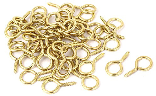 sourcing map 50Stk 0.075x0.67 Schraube Ösenhaken Golden | Selbstschneidend Schrauben einschrauben Aufhänger Augenform Ringhaken
