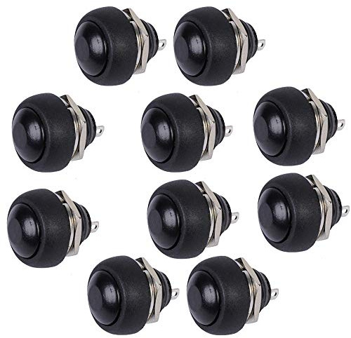 Mintice 10 Pezzi 12mm Veicoli Auto Nero Rotonda Interruttore a Levetta Momentaneo Interruttore Pulsante Bottone 2pin Impermeabile