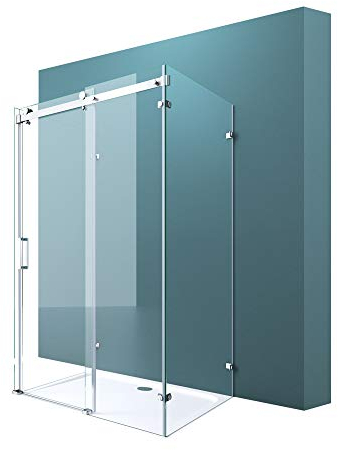 Mai & Mai U-Form Duschkabine 75x100x75cm Rahmenlos Höhe:195cm 8mm Schiebetür Duschabtrennung ESG Nano Klarglas 4-Punkt Halterung Duschwand Rav17-2UK