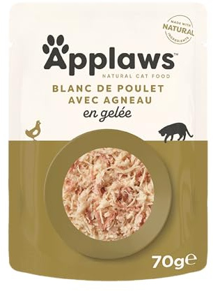 Applaws Comida natural para gatos Pechuga de pollo con cordero en gelatina - 16 x 70g Bolsitas