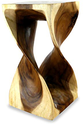 livasia Gedrehte Massivholzsäule aus Thailand, Beistelltisch/Hocker als Blumensäule oder Podest, asiatischer Sitzhocker aus Massivholz