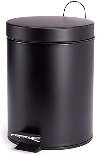 MSV - Poubelle Cosmétique Salle de Bain - Acier Inoxydable avec Seau Intérieur Amovible - Poubelle à Pédale Élégante - Compacte et Pratique - Noir mat - 5L