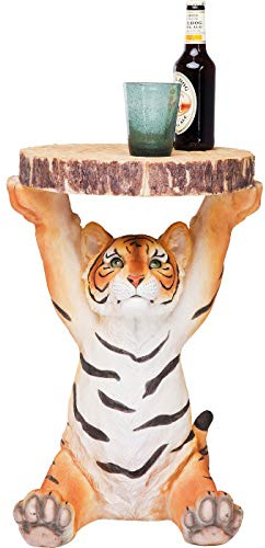 Kare Design Side Table Animal Tiger, Brown, Orange, Animal Motif, Gift Idea, Round Bedside Table, Room Decor, Home Decoration for Living Room, Office, Hallway, 52x35x33 cm