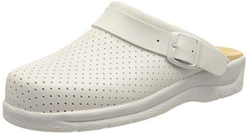 DIAN - Pisa cinghia, zoccolo anatomico salute e ospitalità, zoccolo sanitario unisex, tomaia perforata traspirante e imbottitura antigraffio, antiscivolo e antibatterico., Bianco Pisa Cinturino, 36 EU
