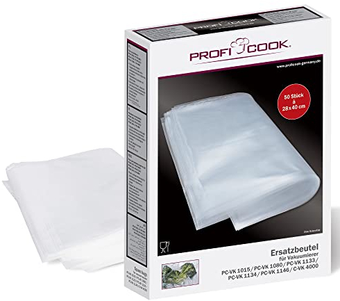ProfiCook® Vakuumierbeutel | Vakuumierfolie für alle Marken | 50 Stück à 28 x 40cm | Vakuumbeutel Lebensmittel | stark & reißfest | Vakumierergerät Beutel für Sous-Vide | 100% dicht | kochfest