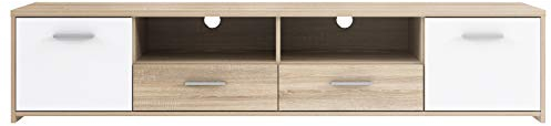 FORTE Quadro TV-Unterschrank mit 2 Türen und 2 Schubladen, Holzwerkstoff, Sonoma Eiche / Weiß, 39 x 181,7 x 52,7 cm