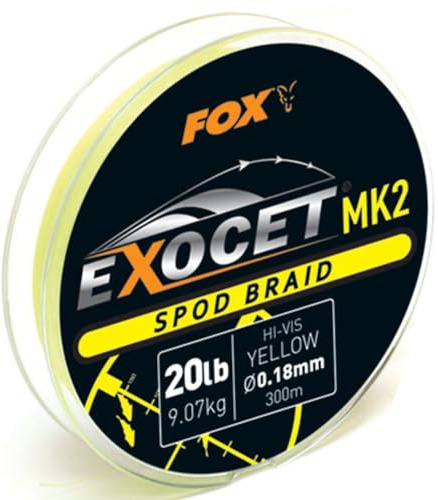 Fox Exocet MK2 Spod Braid 0,18mm 9,07kg 300m Yellow - Angelschnur zum Karpfenangeln, Geflochtene Schnur für Karpfen, Karpfenschnur