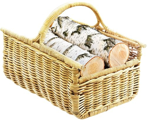 Kobolo Holzkorb für Kaminholz Rattankorb Bügel Rattan Leinen Holztrage