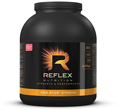 Reflex Nutrition One Stop® Xtreme - Serious Mass Gainer - All in One Protein Powder - 55g Protein, 10.3g BCAAs, 5,000mg Creatine - Muscle Building Protein Shake (Strawberries & Cream, 4.35kg)