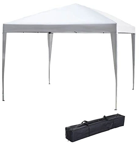 Outsunny 3 x 3M Garden Pop Up Gazebo Height Adjustable Marquee Party Tent Wedding Canopy with Carrying Bag, White