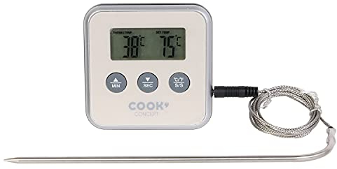 CUISY - KC2053 - Thermometre Sonde Minuteur Numerique Electronique Digital Cusine Cuisson Four Barbecue Viande Taupe/Bordeaux/Noir/Gris 8 x 8 x 1,8 cm