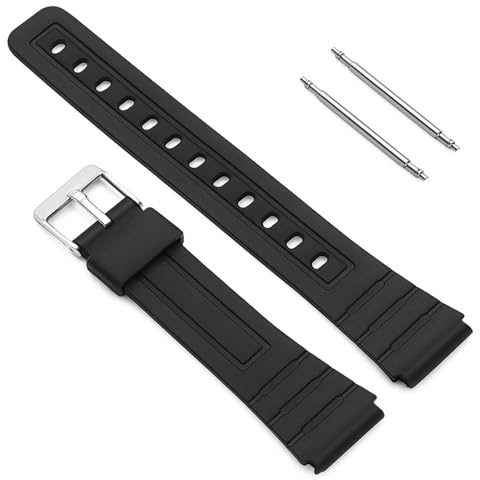 OcioDual Bracelet Réglable pour Montre Casio F-91W F91W de Noir en Résine Caoutchouc Boucle en Métal avec 2 Pins Bande