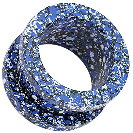 Piercingfaktor Flesh Tunnel Ear Plug Ohr Piercing Schraub Edelstahl plattiert mit Farbspritzer Blau Weiß 16mm